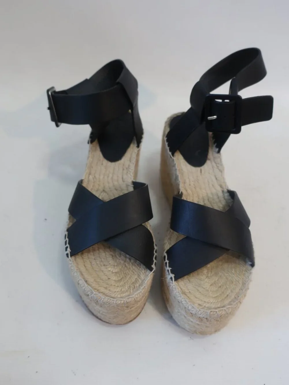Womens Celine Black Leather Crossover Straps Espadrille Wedge Sandals 38 US/8 - Picture 3 of 14